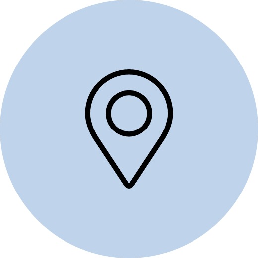 Map location pin icon on blue background.